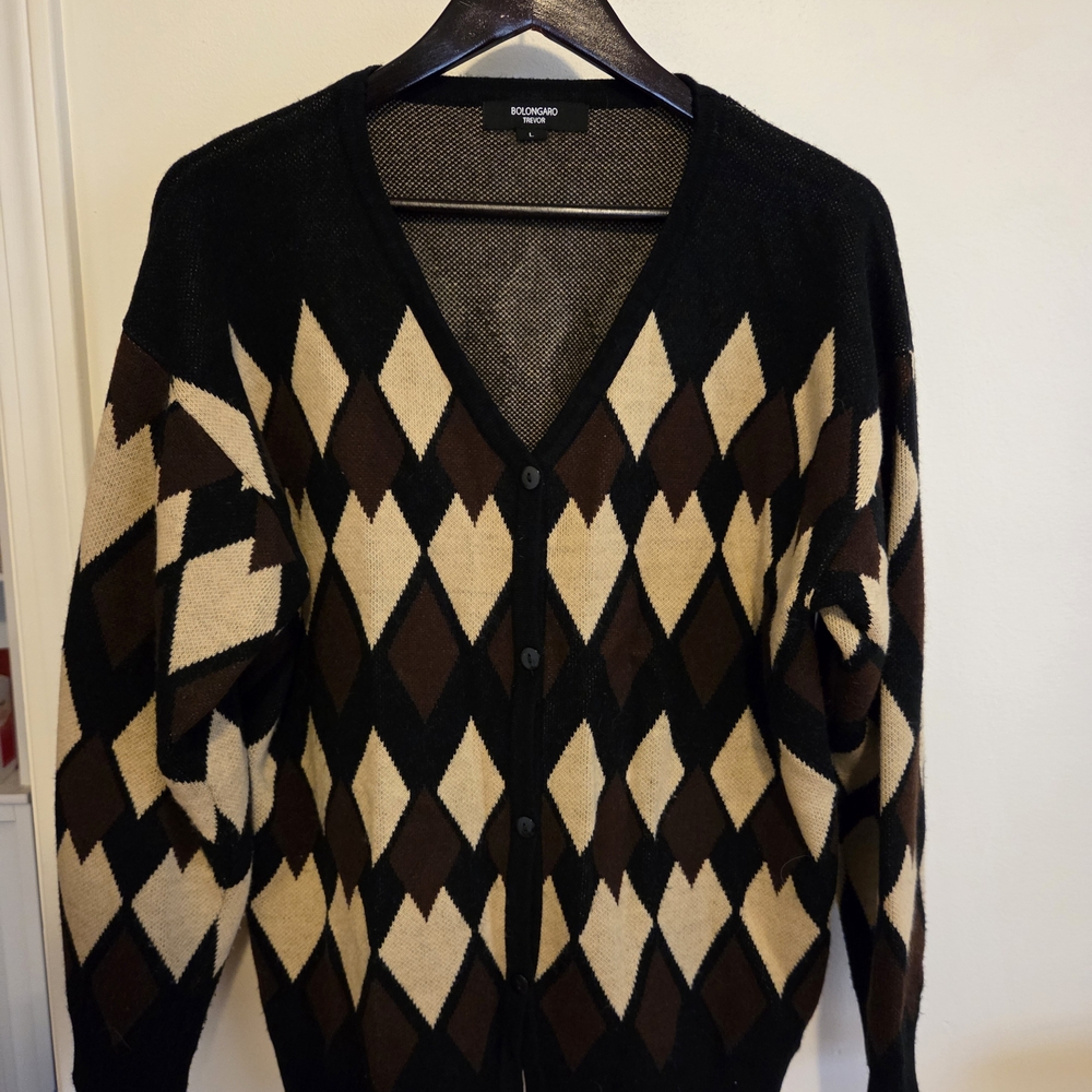Bolongaro Trevor Black and Brown Argyle Cardigan